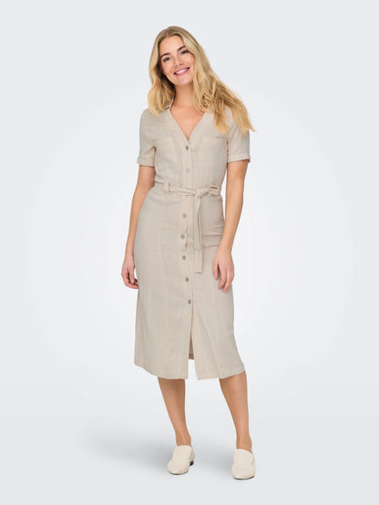 Zosja - Dames bloesjurk met borstzakken en knoopsluiting – viscose/linnen – Lente / Zomer