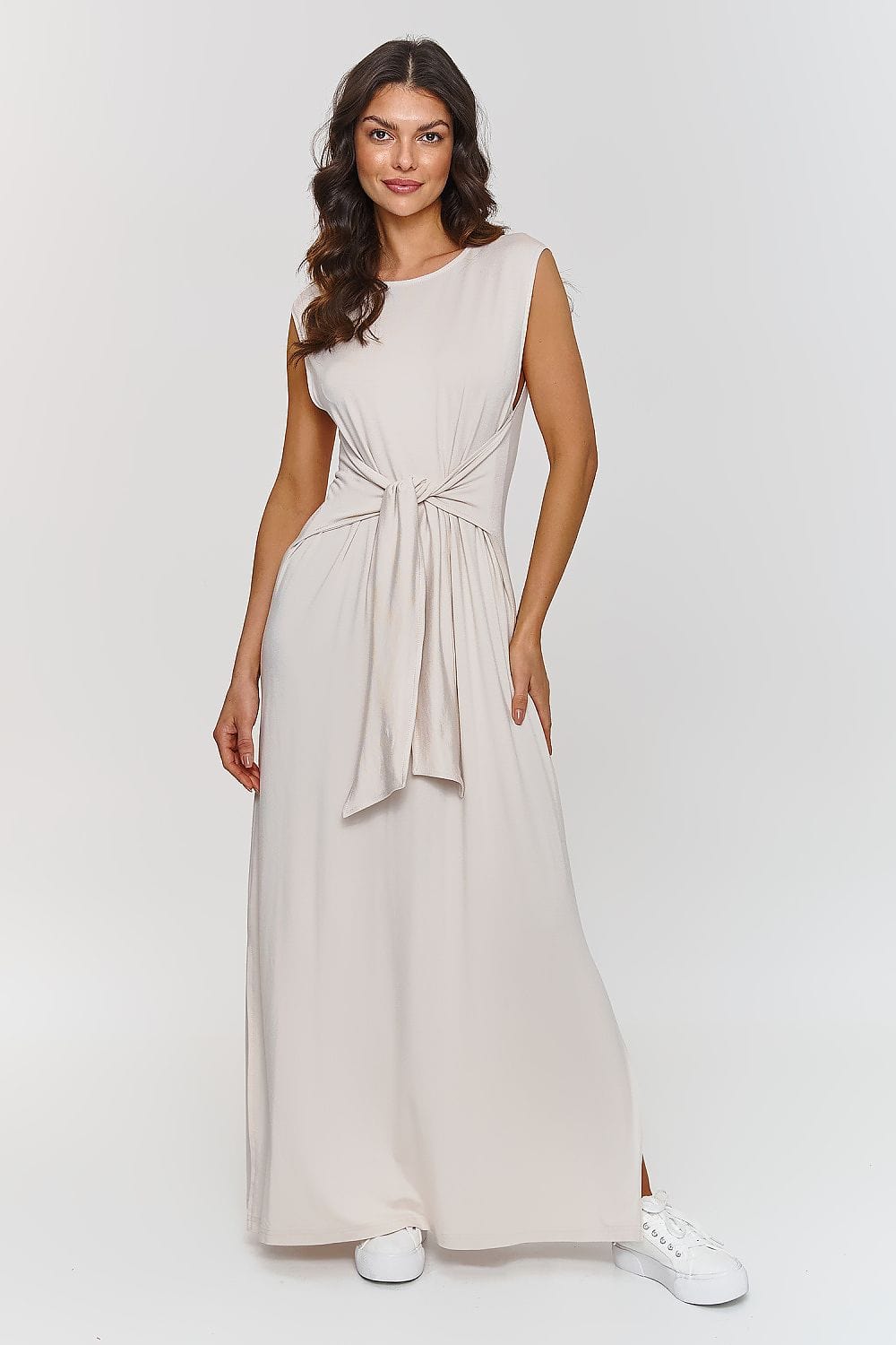 Vayen – Dames – Mouwloze maxi-jurk met ceintuur – Viscosemix – Lente / Zomer