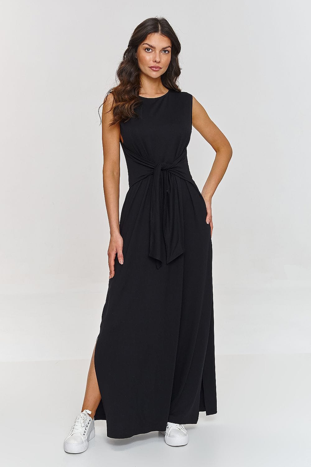 Vayen – Dames – Mouwloze maxi-jurk met ceintuur – Viscosemix – Lente / Zomer