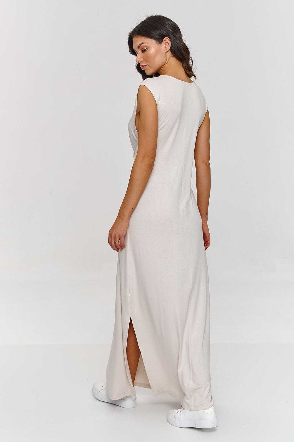 Vayen – Dames – Mouwloze maxi-jurk met ceintuur – Viscosemix – Lente / Zomer