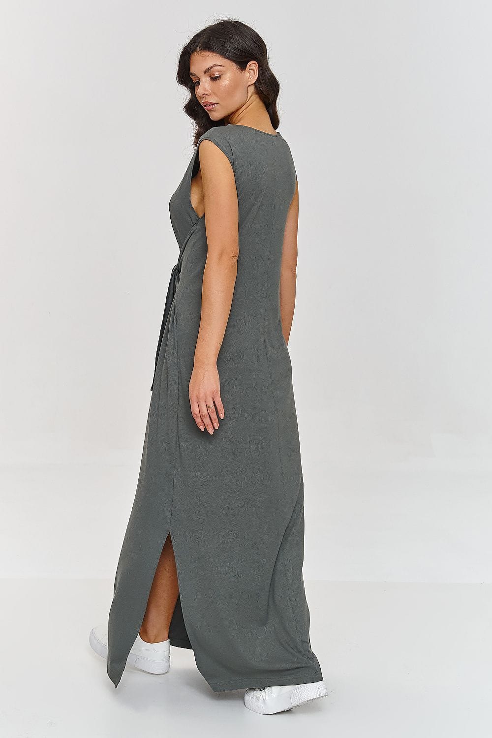 Vayen – Dames – Mouwloze maxi-jurk met ceintuur – Viscosemix – Lente / Zomer