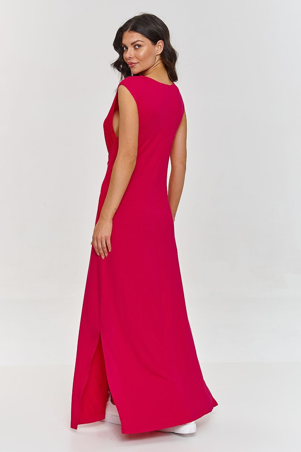 Vayen – Dames – Mouwloze maxi-jurk met ceintuur – Viscosemix – Lente / Zomer