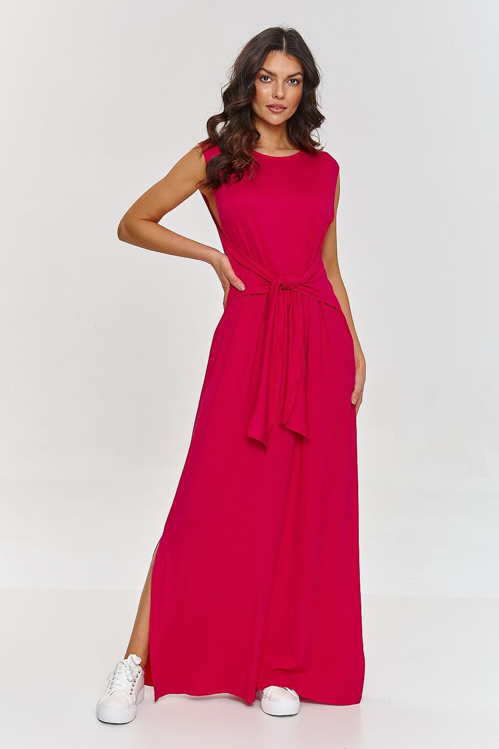 Vayen – Dames – Mouwloze maxi-jurk met ceintuur – Viscosemix – Lente / Zomer