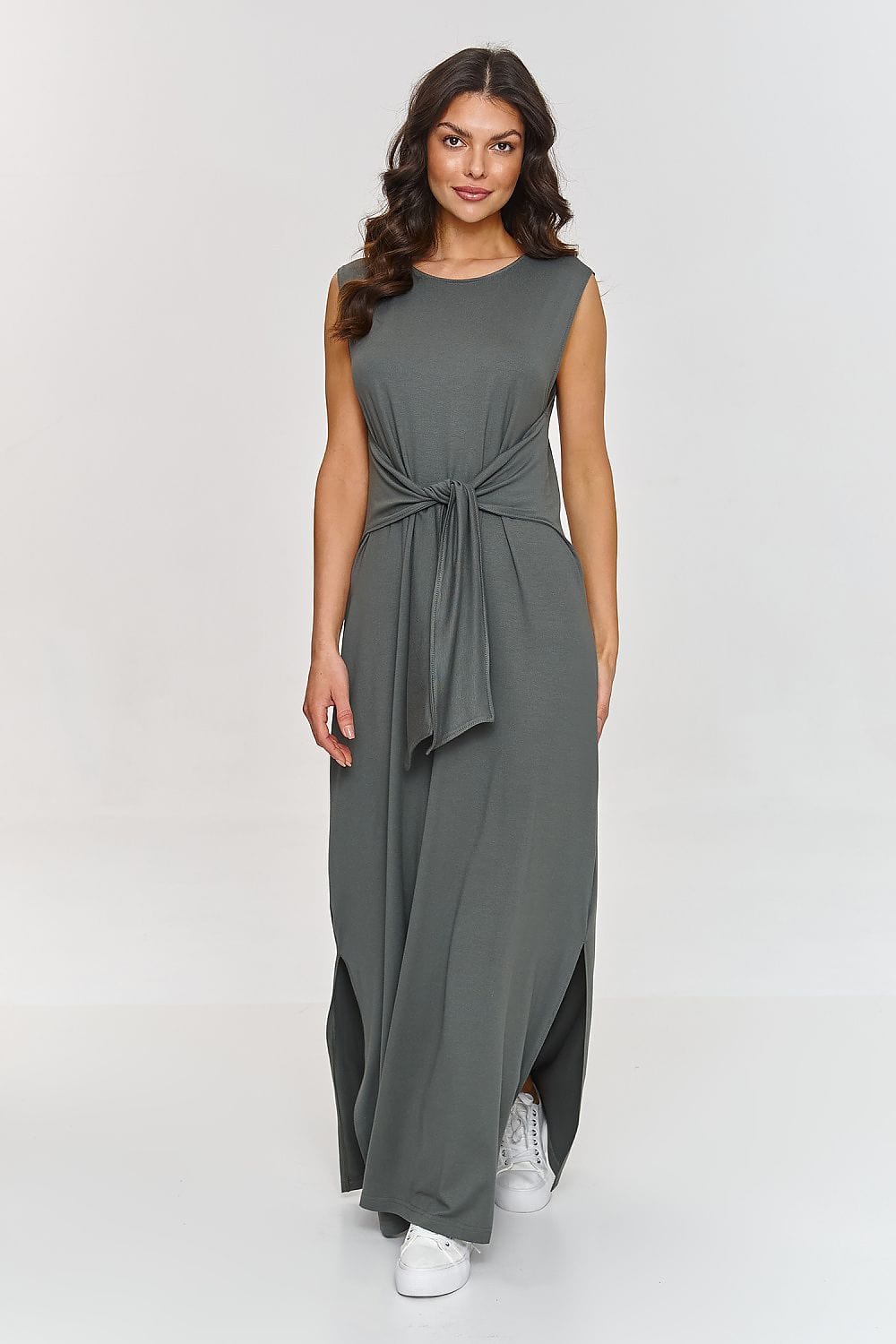 Vayen – Dames – Mouwloze maxi-jurk met ceintuur – Viscosemix – Lente / Zomer