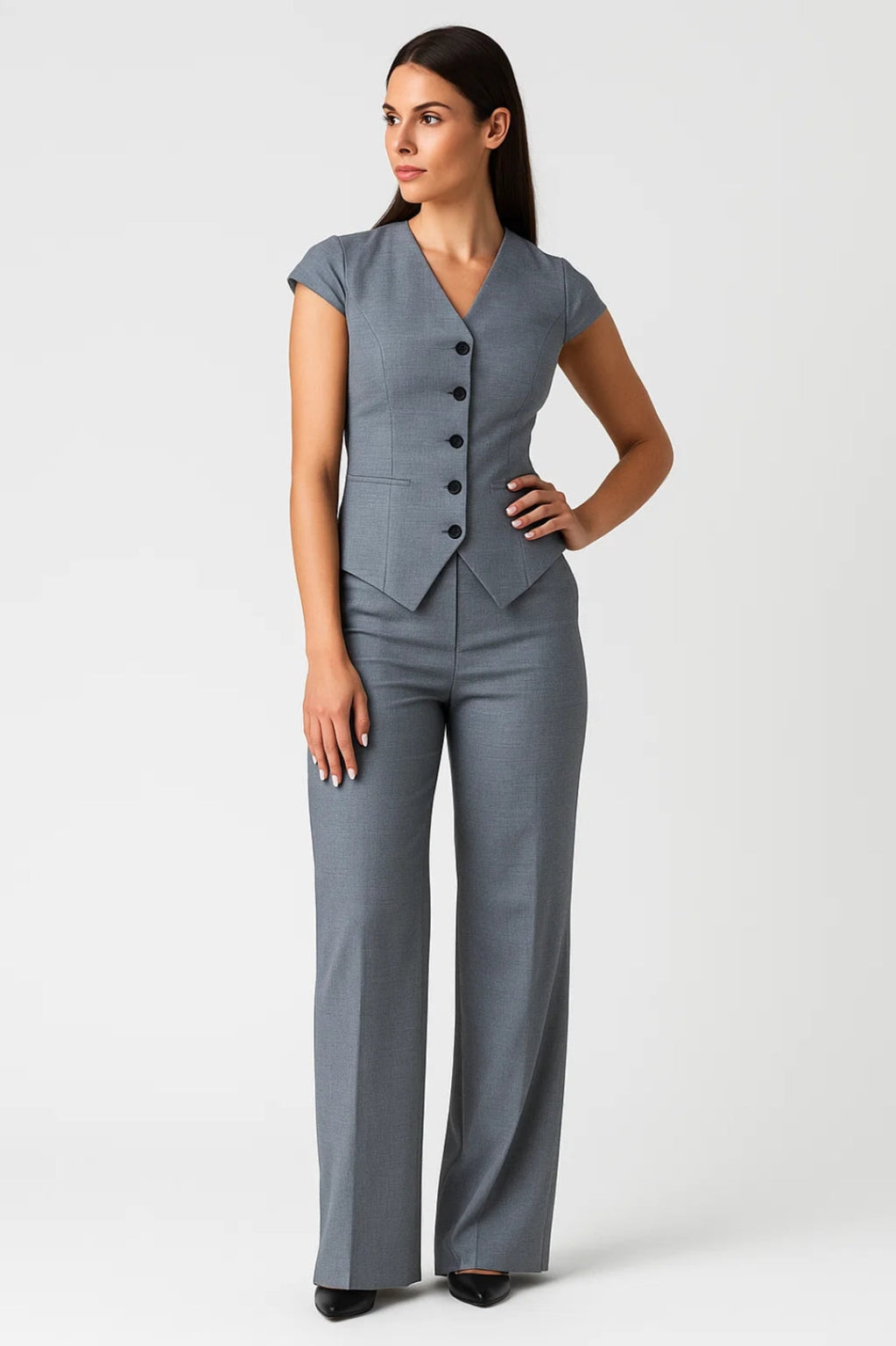 Lynn – Getailleerde Dames Set - Top met Korte Mouw - Pantalon - Polymix - Lente / Zomer