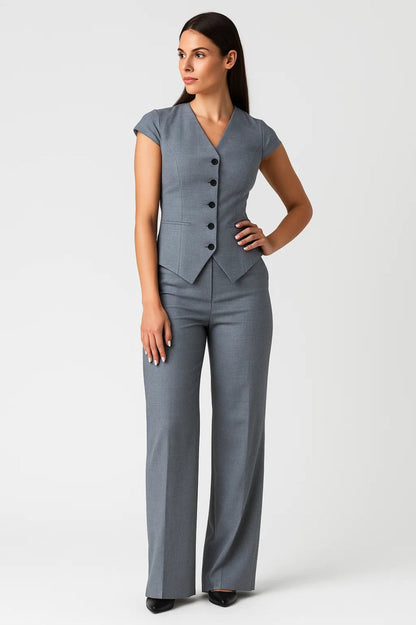 Lynn – Getailleerde Dames Set - Top met Korte Mouw - Pantalon - Polymix - Lente / Zomer