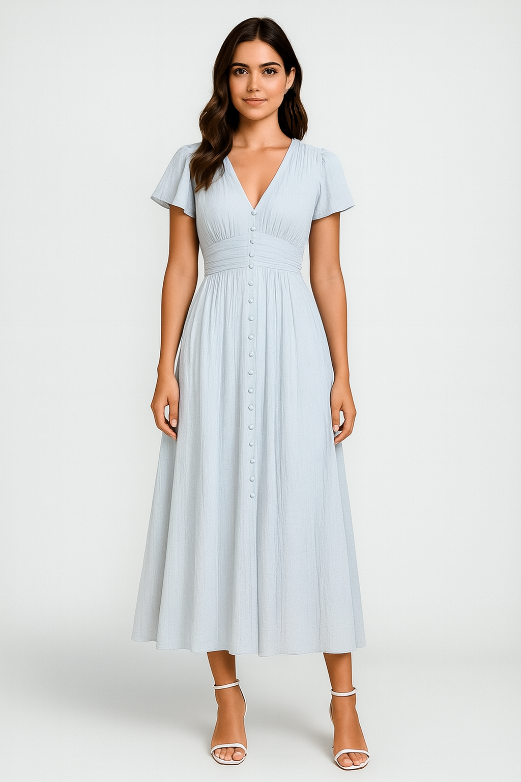 Macarena – Dames Maxi-Jurk met Knoopsluiting - Polymix - Lente / Zomer