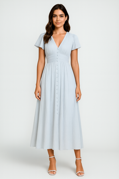 Macarena – Dames Maxi-Jurk met Knoopsluiting - Polymix - Lente / Zomer