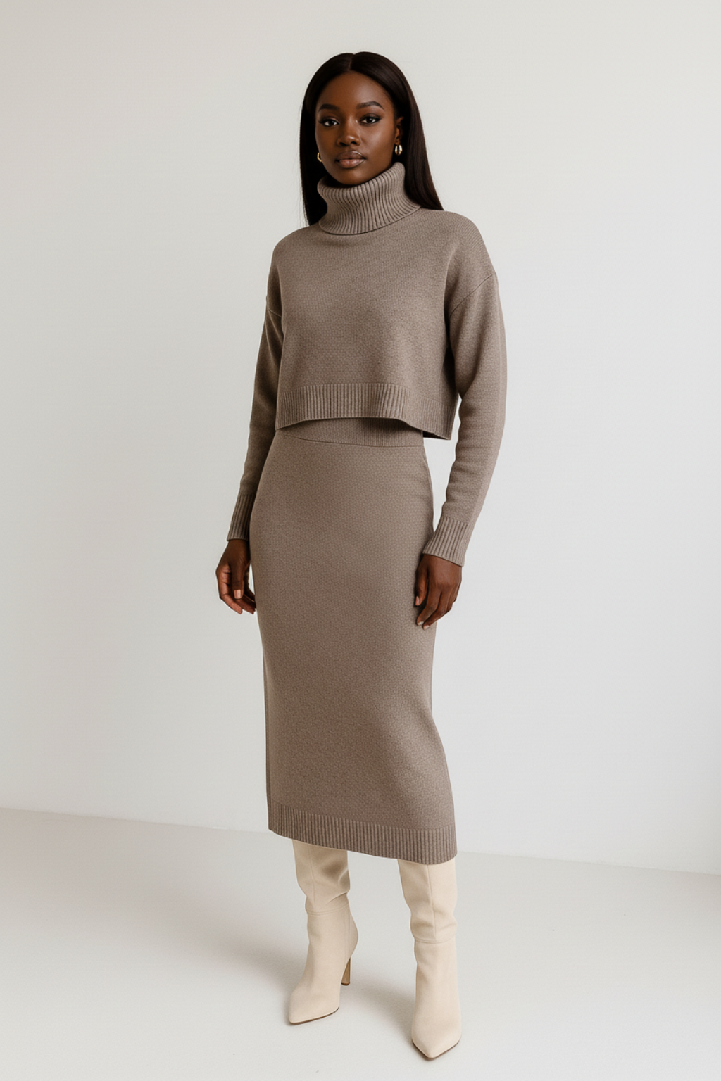 Emily – Tweedelige gebreide dames set – Polymix – Herfst / Winter / Lente