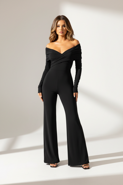 Mabel – Dames jumpsuit met V-hals en flared pijpen – Polyester – Alle seizoenen